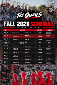Temecula FC Fall Schedule