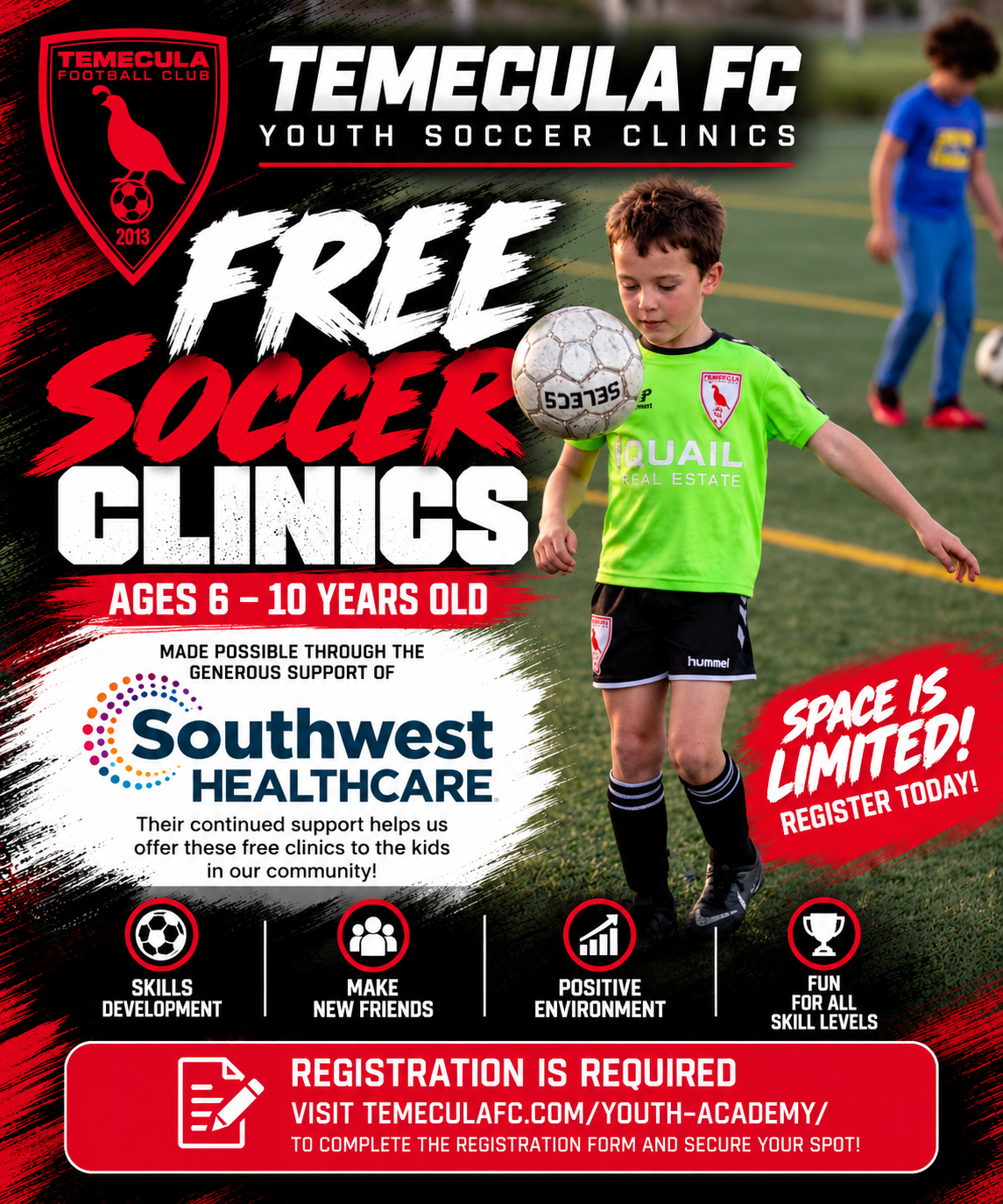 Temecula FC Free Soccer Clinics Poster